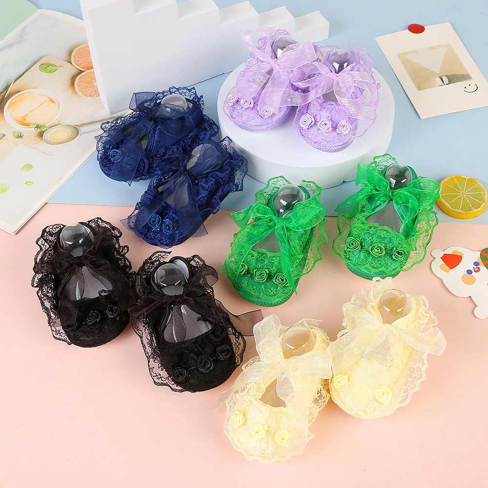 Newborn Princess Soft Sole First Walkers Infant Girls Lace Anti-slip Shoes for Party Wedding Toddler Crib Cotton Prewalker 0-18M 4