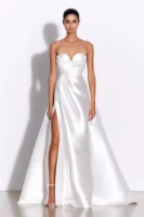 White High Slit Ball Gown – Satin Off-Shoulder Bride Dress