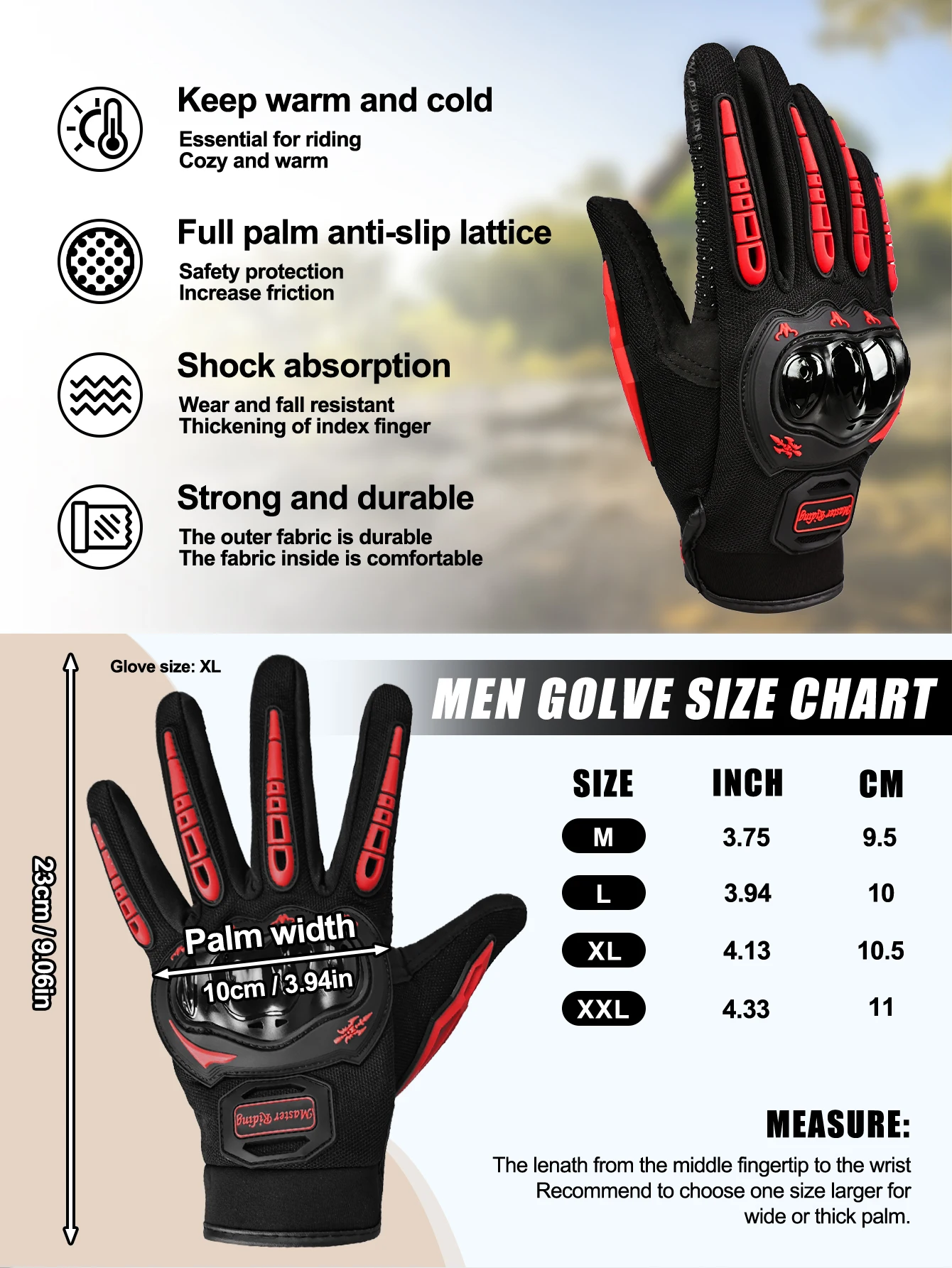 Motorcycle gloves winter thermal full finger non-slip wear-resistant touch screen