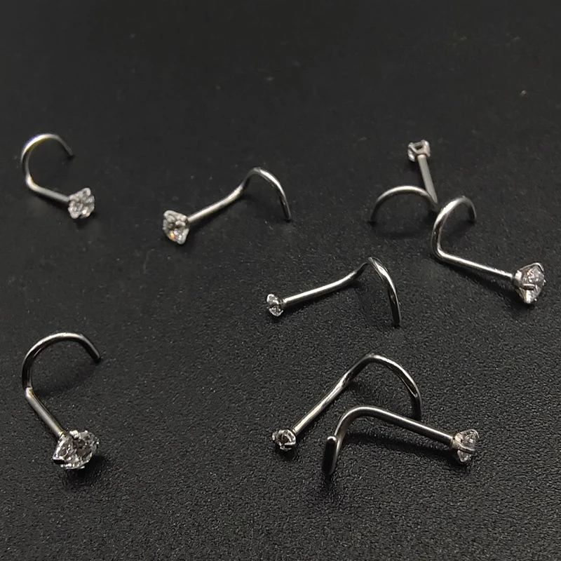 Cubic Zirconia Nose Studs I L Shaped Shiny Crystal Bone Nostril Piercing Jewelry 8pcs 1.5/2/2.5/3mm