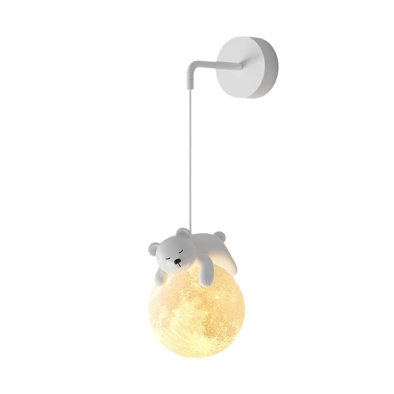 Children's room wall lamp creative living room background lamp stair corridor lamp LED Puppy Bear moon lamp bedroom bedside lamp