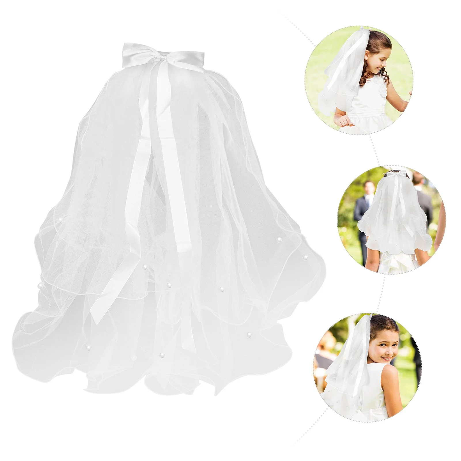 

Double Layer Children's Veil First Communion Veils for Girls Catholic Wedding Dresses Bride Dual-layer
