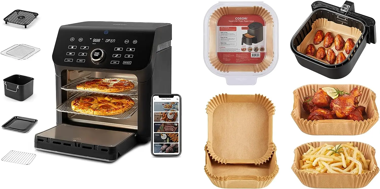 

Air Fryer Toaster Oven Combo, 10 Qt Family Size 14-in-1 Functions (1000+ APP Recipes) & Air Fryer Liners,100 PCS, Unbleache