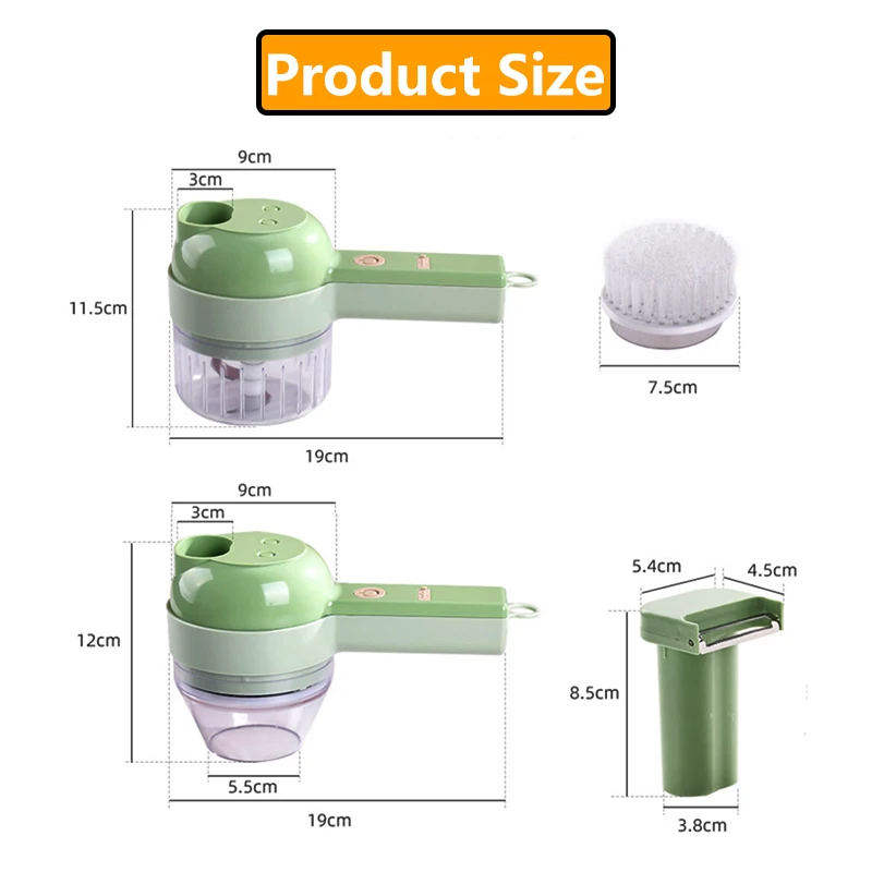 Multifunctional 4 In1 Electric Vegetable Cutter Slicer Garlic Mud Masher Chopper Cutting Pressing Mixer Food Slice Usb Charging - Image 3