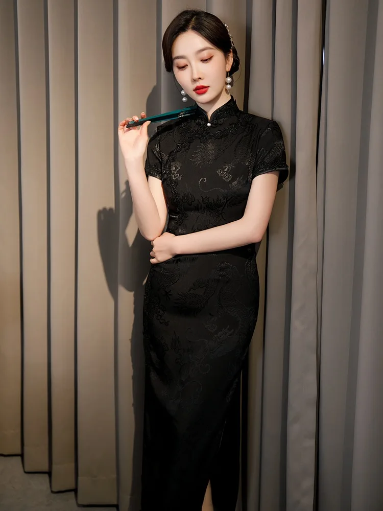 

Summer High Slit Sexy Improved Cheongsam Retro Chinese Traditional Style Evening Dress Elegant Fashion Long Qipao for Women