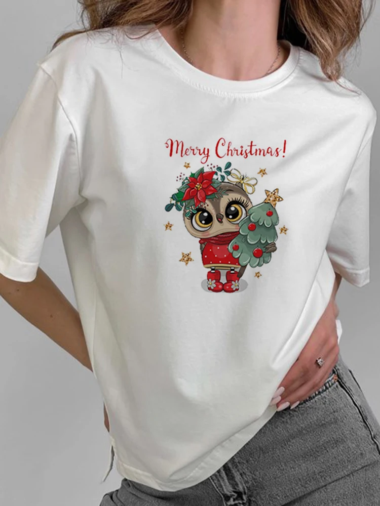 

Peace Love Santa Merry ChristmasAntlers Versatile Christmas T-Shirt Women Print Women Top Snowman Print Women Gift Short Sleeve