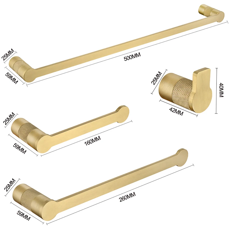 High Quality Brushed Gold Towel Rack Brass Knurled Towel Bar Bathrobe Hook Spare Toilet Paper Holder Bathroom Accessories