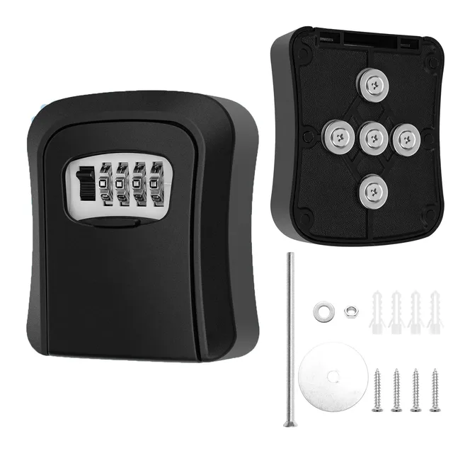 Magnetic Key Holder with Lock Plastic Magnet Car Key Lock Box Hidden Under Car Secure 4-digit Combination with Resettable Code 1