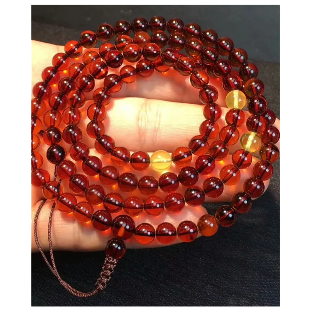 

7mm Natural Blood Amber Bracelet Jewelry For Women Lady Men Gift Crystal 108 Prayer Round Beads Stone Gemstone Steands AAAAA