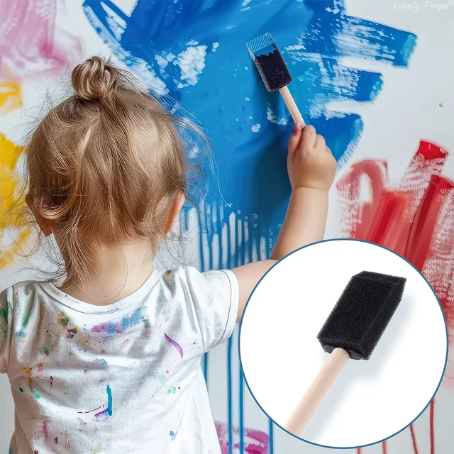 10/12 pennelli in schiuma, pennelli in spugna per vernici, pennelli in spugna riutilizzabili con manici in legno per pittura, colorazione 2