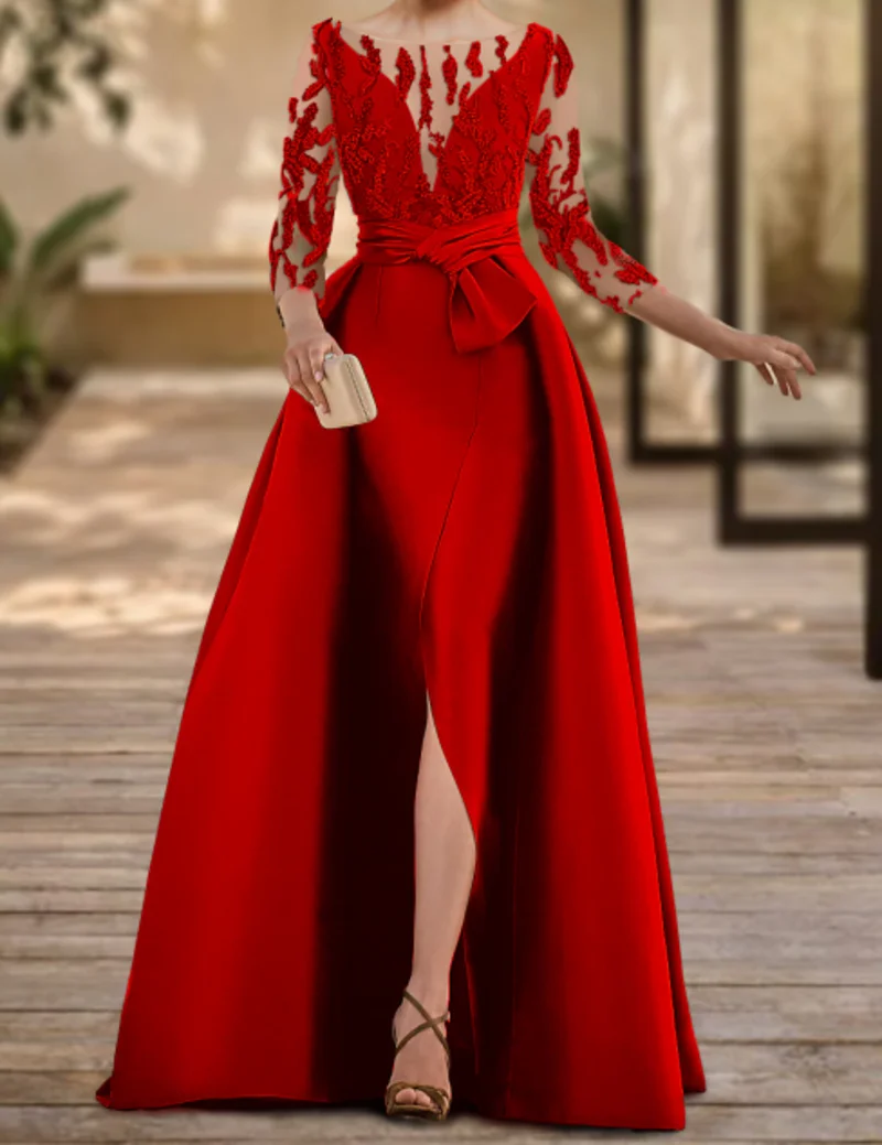 Mother of the Bride Dresses Evening Dress A-Line Prom Dresses Gala Split Front Bow vestidos para mujer Customized