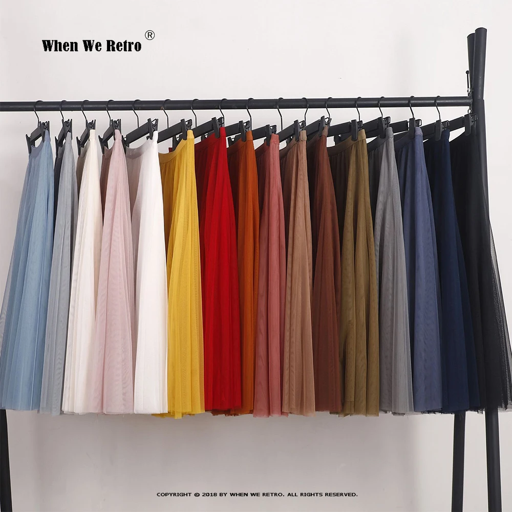 

2023 New Solid Color Mesh Skirts 16 Colors High Elastic Waist All-match Soft Tulle Skirts For Women Korean Fashion Jupe VD3720