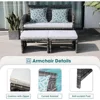 Outdoor Loveseat Patio Furniture Rattan Conversation Set with Ottoman, White Cushions, Grey Wicker, Pillows Included 5