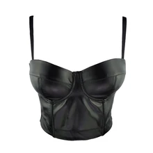 

Sexy Leather Ladies Corset Crop Tube Top Women's Bustier with Straps Spring Summer Wrap Chest Stretchy Female Vest for Girls