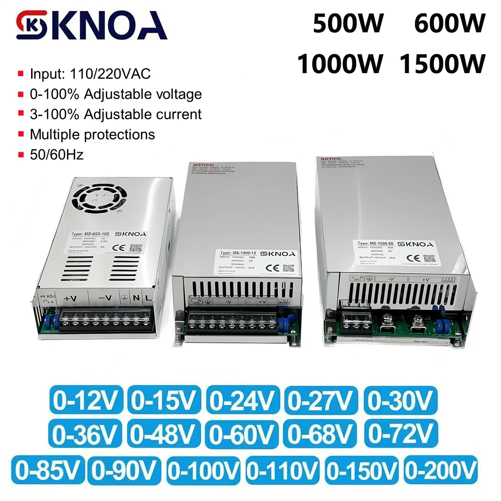 500W 600W 1000W 1500W Ayarlanabilir Güç Kaynağı 0-12V 15V 24V 36V 48V 60V 72V 85V 90V 110V 150V 200V 110/220V Ac Dc Smps'ye