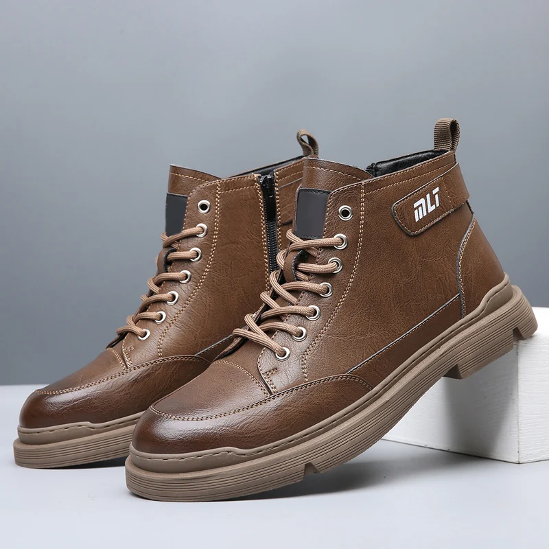 

2023 New Leather Boots for Men Black Brown Cowboy Boots Mens Fashion Casual Shoes Man Luxury Brand Work Boots Men