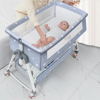 Culla per Neonati Multifunzione, Pieghevole e Regolabile in Altezza, con Possibilità di Aggiungere un Letto Grande, per Bambini e Neonati