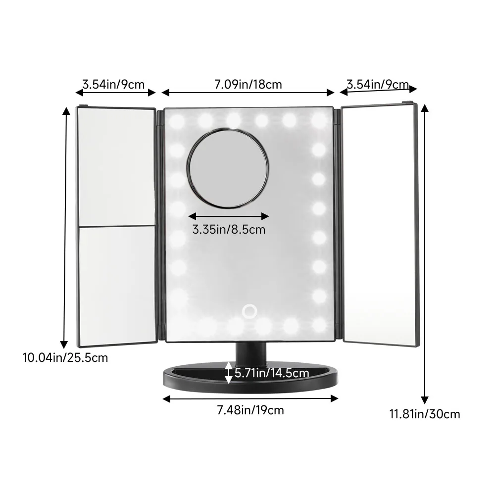 Modishion tri-fold makeup mirror, dimmable touch dressing table mirror, magnifying desktop mirror, light-filling mirror: 3 - 5 Days Free Delivery Only UK
