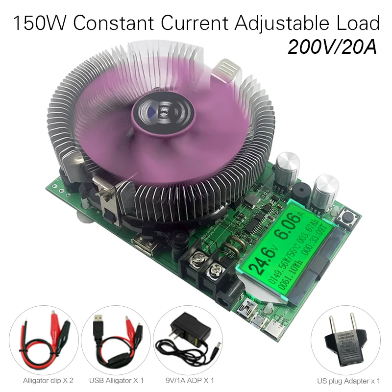 

200V 150W Adjustable Constant Current Electronic Load Battery USB Tester DC 12V 24V Lead-acid lithium Discharge Capacity Meter