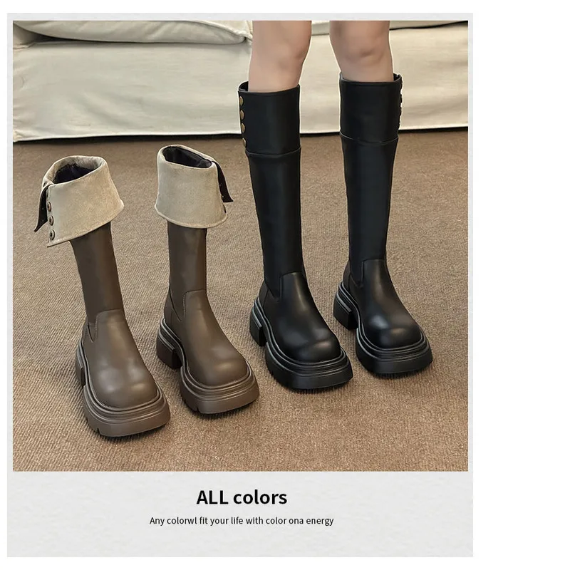 Women's Knee High Boots Thick Sole Autumn Winter Knight Style_voghion.com