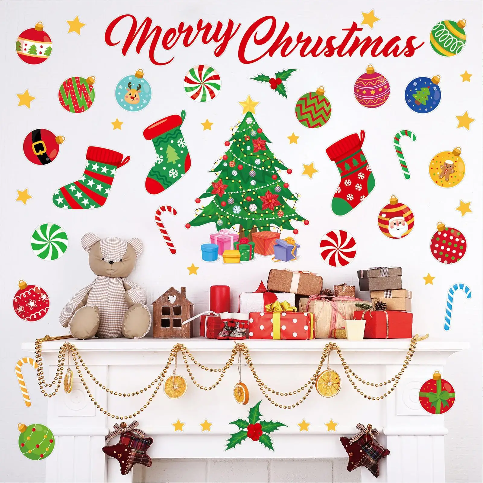 Christmas Wall Stickers 3 Pieces Removable Holiday Wall Stickers Christmas Decorations For Bedroom Living Room Bathroom