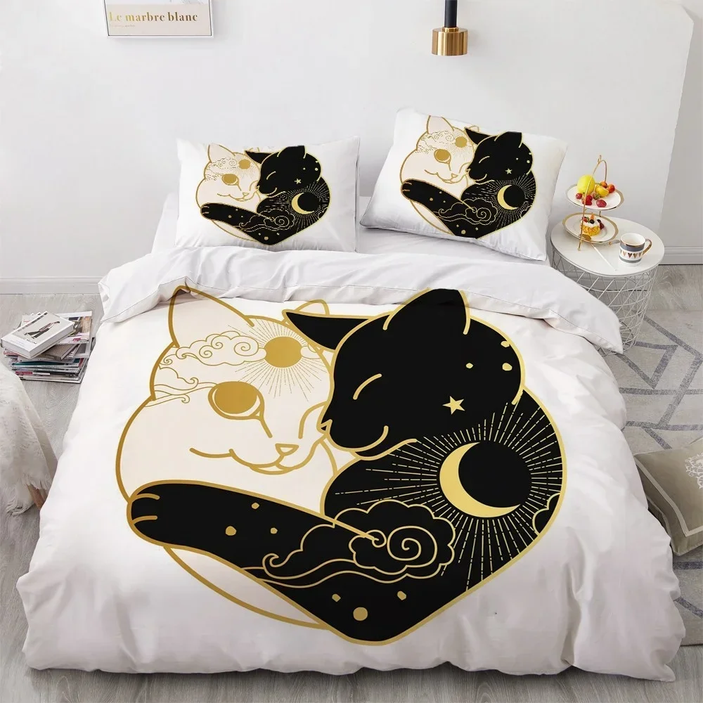 3D Black Bedding Set Pillowcase King Queen Full Single 200x200 Bed Linen Gold Design 3D Printed Duvet Cover Set for Teens Women