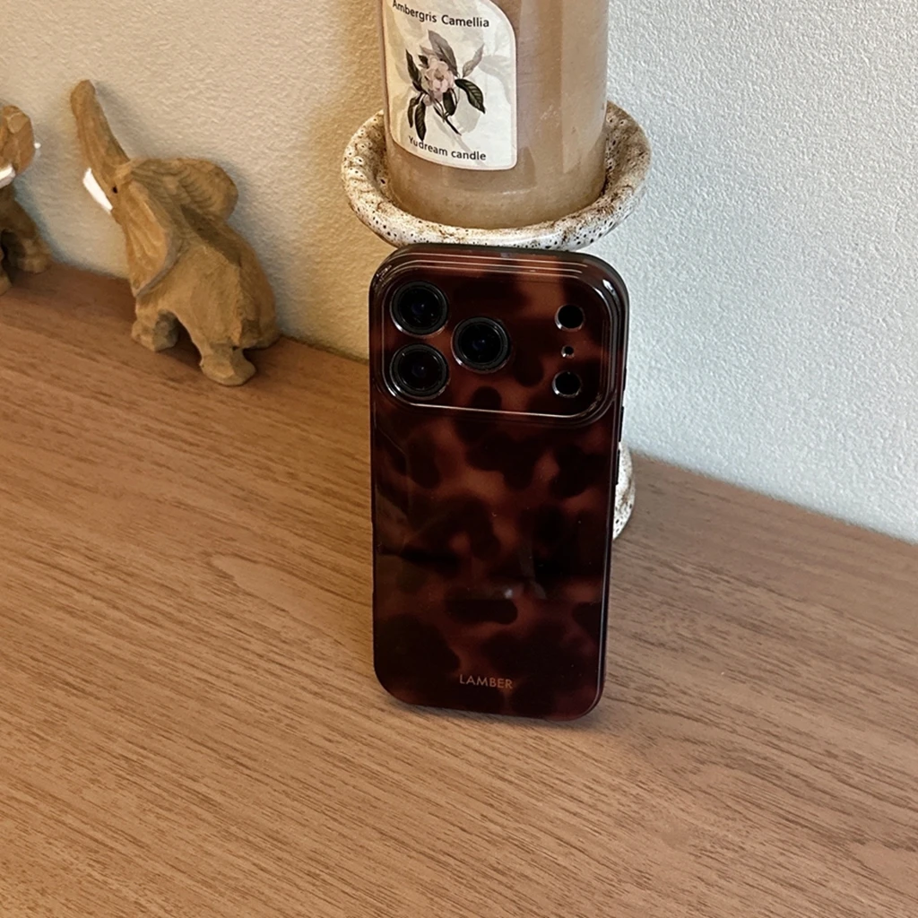 Retro Stylish Amber Color Lamber Pattern Glossy Phone Cover Case for iPhone 17 16 15 14 13 12 Pro Max Plus Air Image 12
