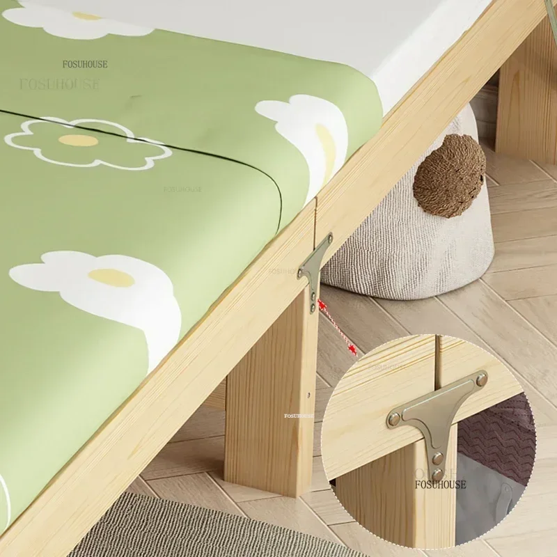 Modern Foldable Solid Wood Children's Beds Kid Bed with Guardrails Extended Bed Simple Bedside for Adults Home Furniture