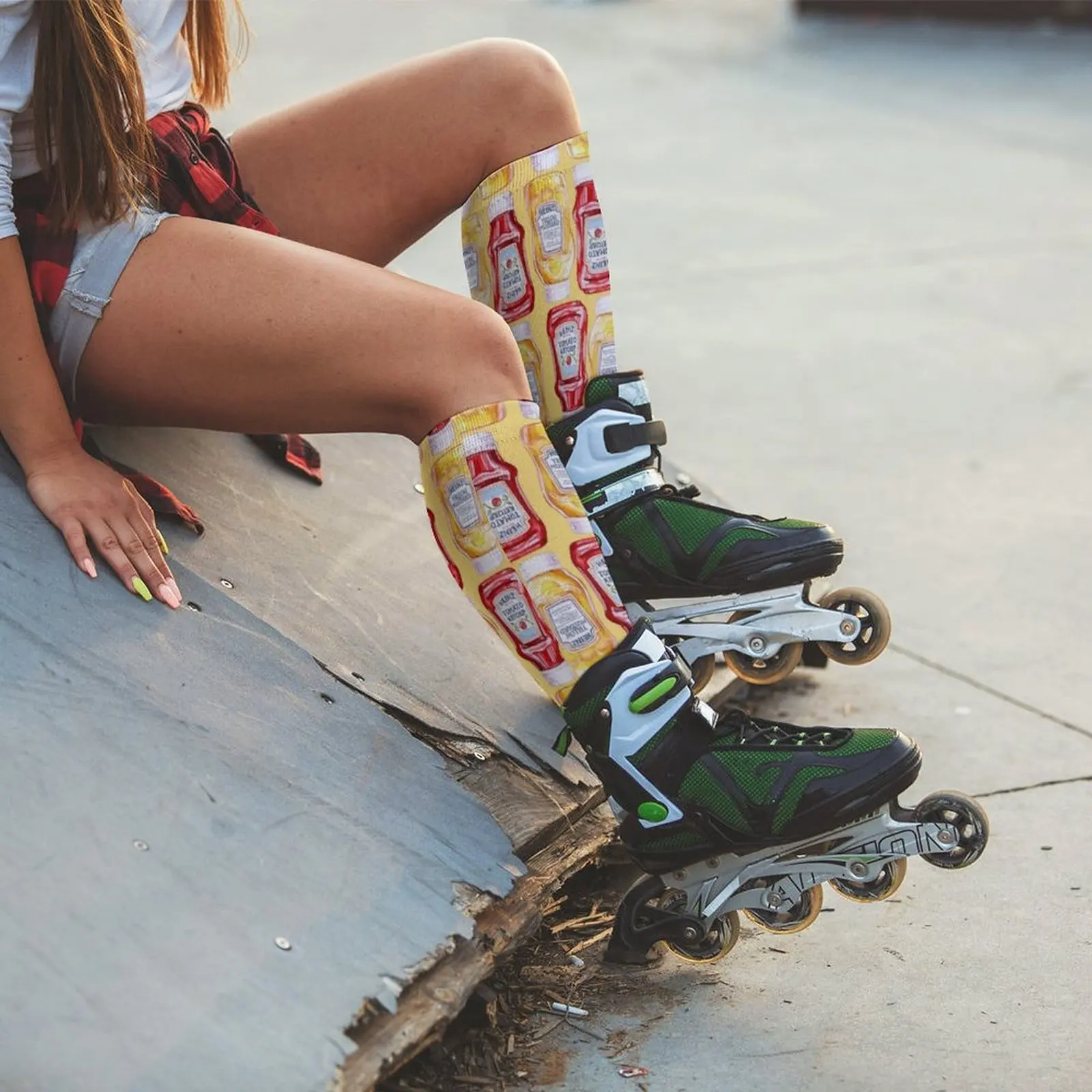 Ketchup and Mustard Pattern Socks black socks socks aesthetic cycling socks
