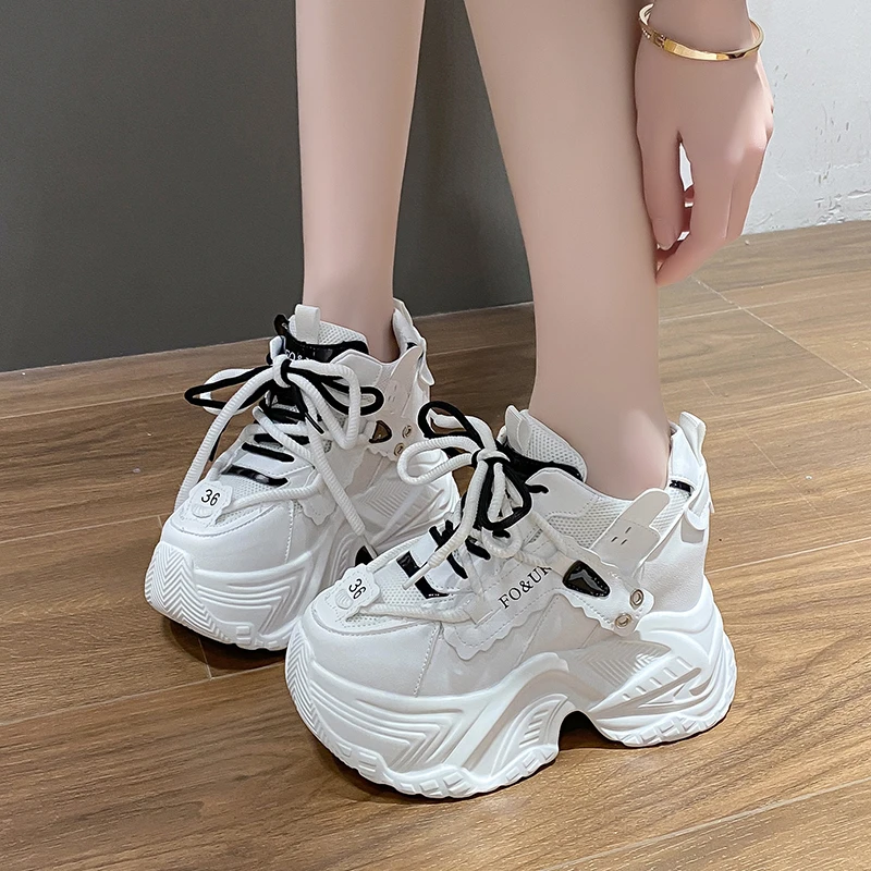 女性用合成皮革スニーカー,女性用厚底靴,韓国のファッション,春