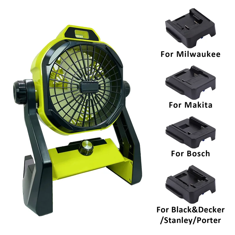 Work Fan with LED Light Portable Cordless for Makita/Bosch/Black Decker/DEWALT/Milwaukee  18V Li-ion Battery with Adapte - AliExpress