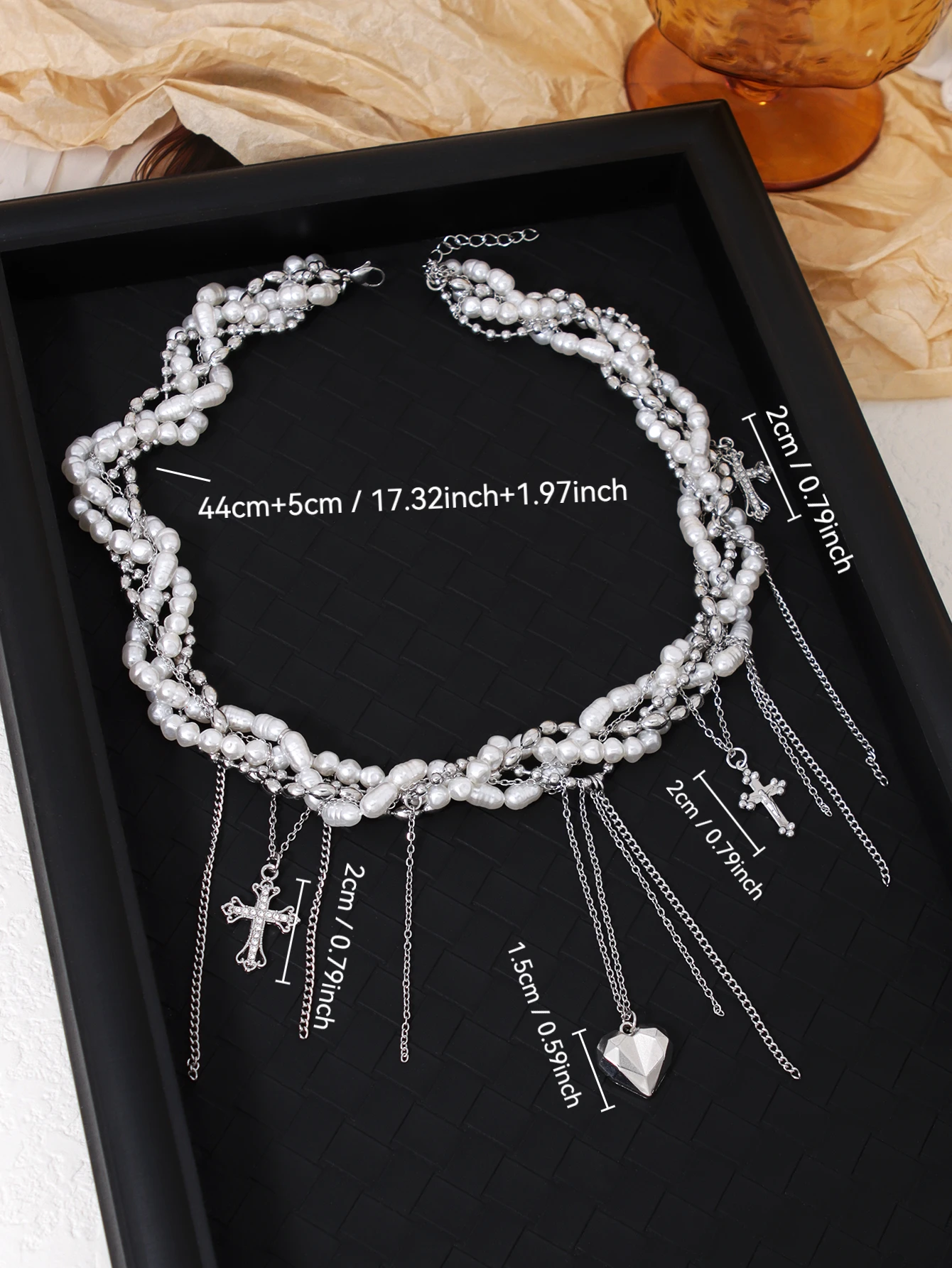 Hip hop stainless steel tassel chain love cross charm punk womens necklace
