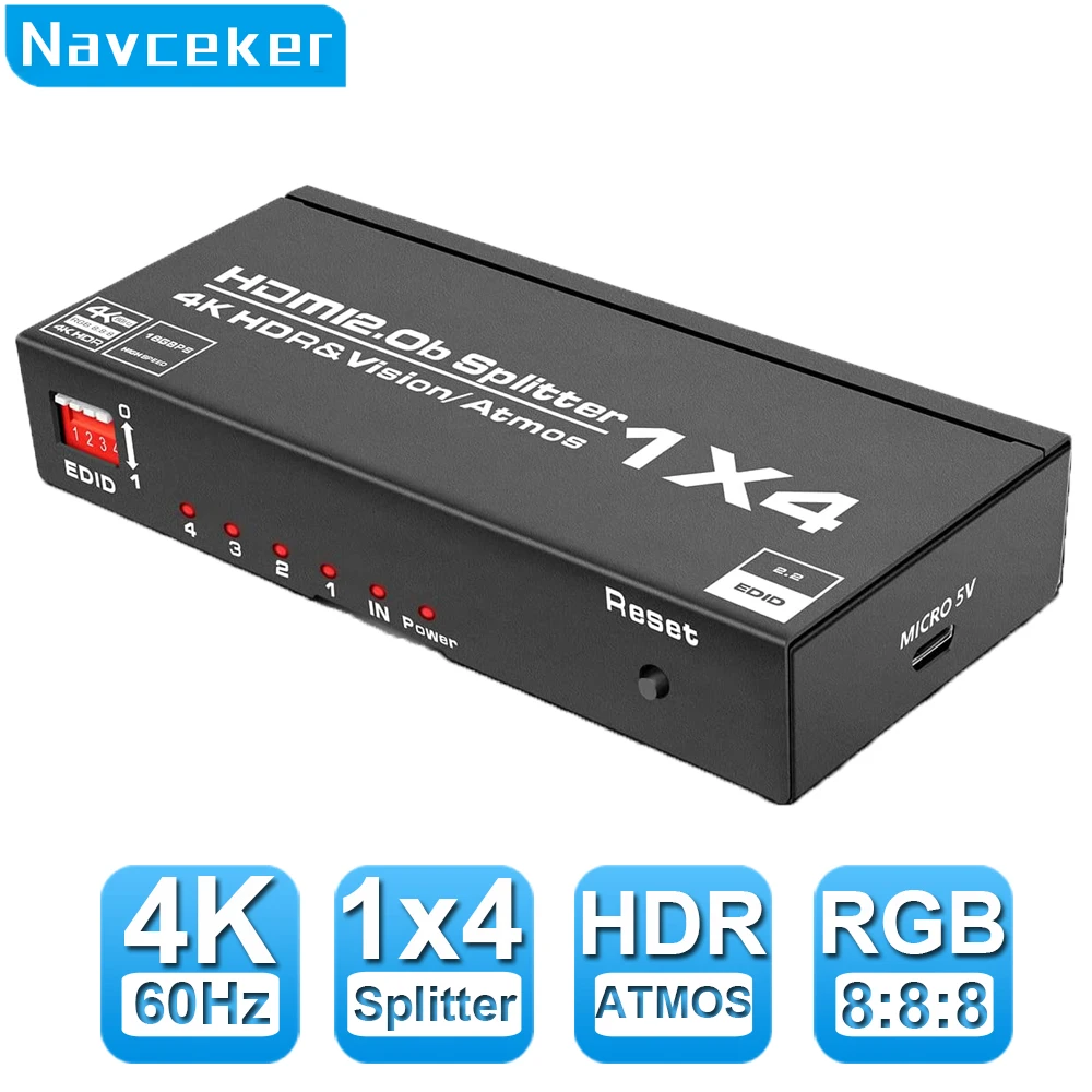 TCNEWCL 4K 60Hz Répartiteur HDMI 1 entrée 4 Sorties, 1x4 Splitter HDMI  Distributeur Audio Vidéo Miroir