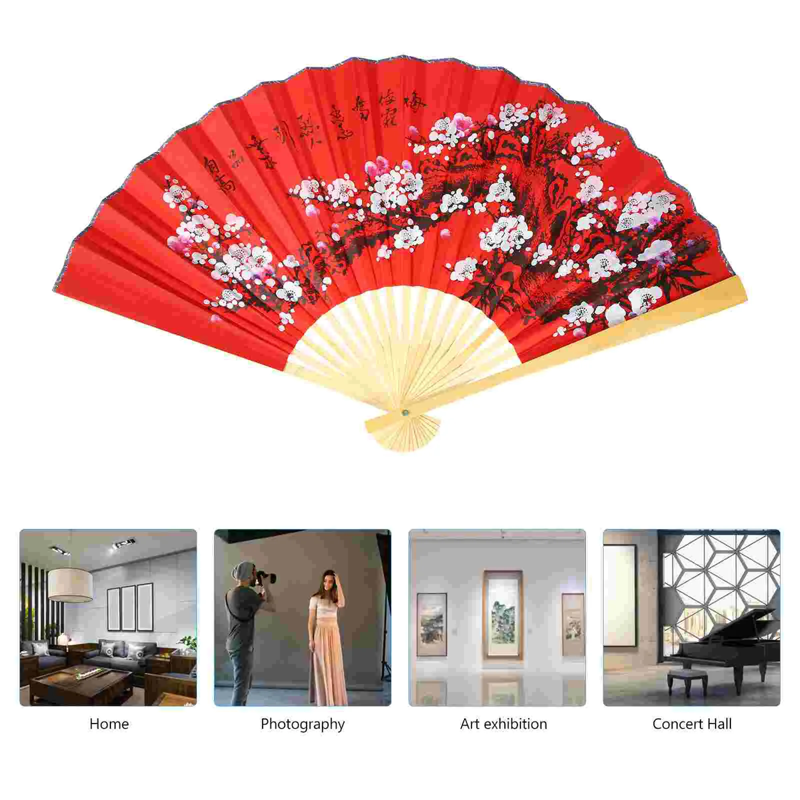STOBAZA Ventaglio da parete gigante pieghevole da 35 pollici stile cinese con motivo floreale in carta decorazione elegante per soggiorno matrimoni servizi fotografici accessorio orientale