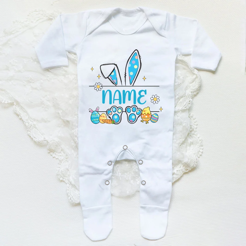 Personalised Easter Baby Romper Custom Name Infant Outfits Clothes Boy Girl Holiday Party Sleepsuit Cute Bunny Newborn Romper 3