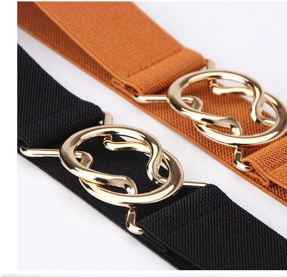 Dünner, vielseitiger elastischer Gürtel, 3,8 cm breit, runde Ringschnalle, Metallschnallengürtel, verstellbarer Stretchgürtel für Damen – Detail 9