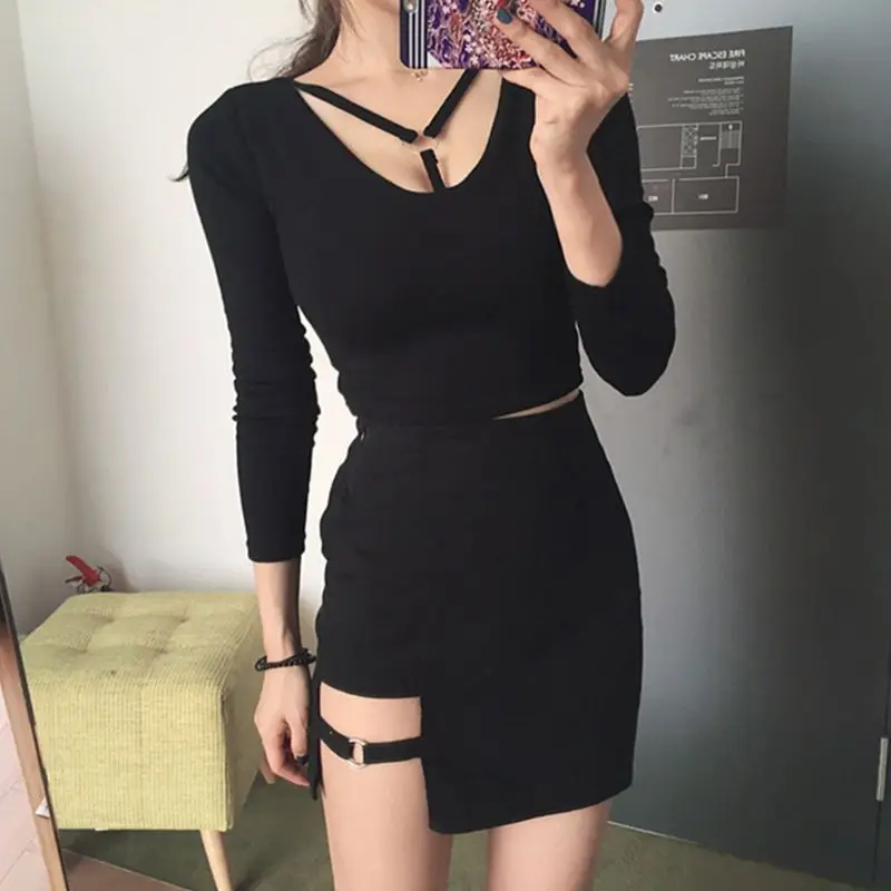 Black High Waist Hollow Out Skirt Sexy Y2k Fashion Solid Colors Indie Mini Skirts 2023 Spring New Plus Size Short Dress Vintage