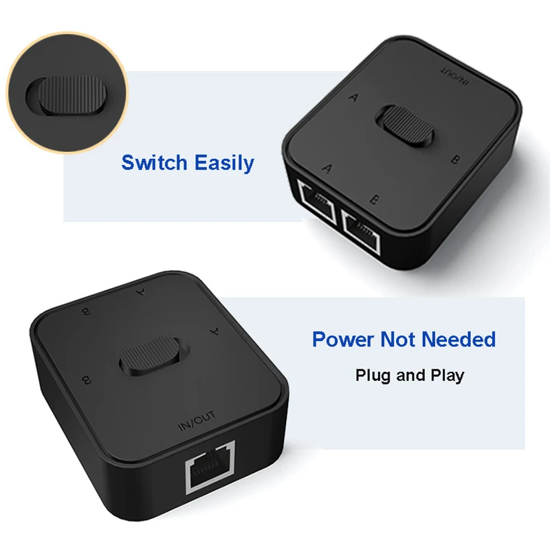 

Gigabit Ethernet Switch Power Free RJ45 2 In 1 Out GbE Adapter Coupler Dual Lan Connector Cable Splitter Extend Router