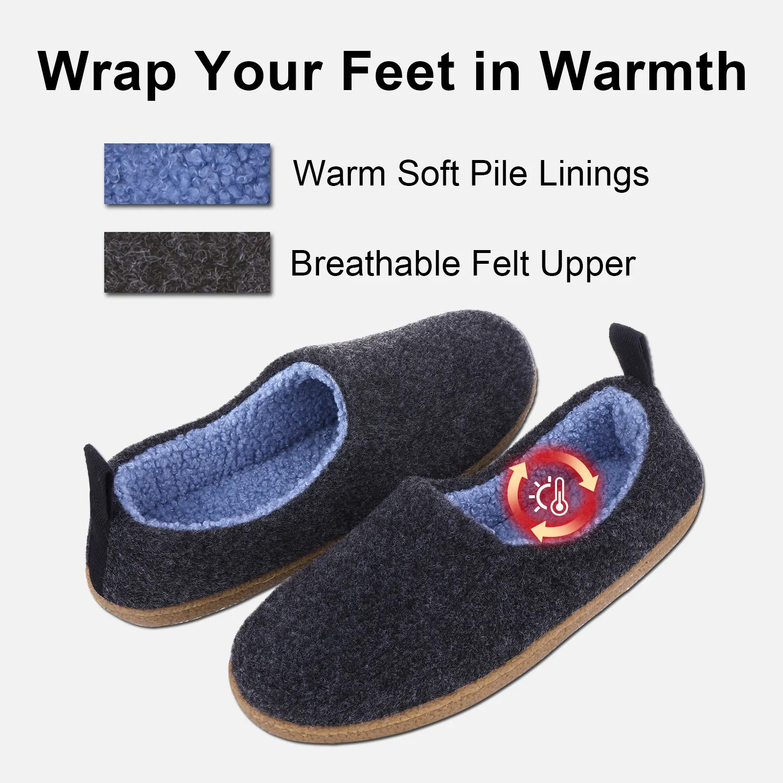 Cotton Slippers   Anywear Unisex Women's Men’s Home Winter Warm Felt Shoes Thick Soft Sole Bedroom Non Slip Heel Wrap womens mens Indoor Fuzzy Footwear for Man Woman in black blue