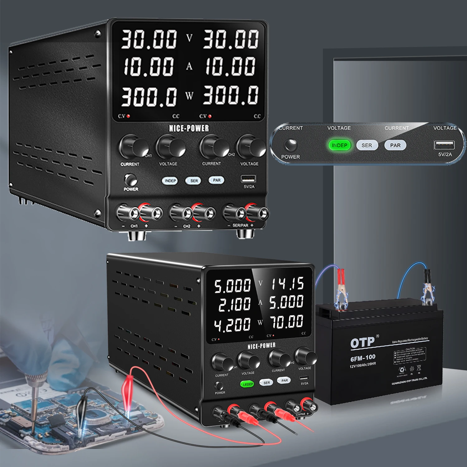 Dual Display Lab แหล่งจ่ายไฟ 3 ช่อง 120V 240V Digital Bench แหล่งจ่ายไฟหลายเอาต์พุต Series ฟังก์ชั่นขนาน 1