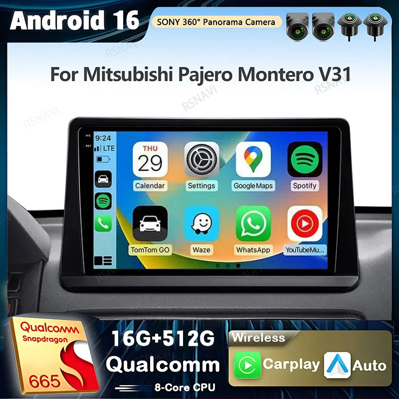 Radio para Auto Android 16 Qualcomm Carplay para Mitsubishi Pajero Montero V31 Cheetah Kingbox, Reproductor Multimedia Estéreo con Navegación 1