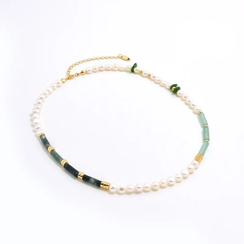 

Pearl Natural Stone Stacked Bead Necklace Green Aventurine Agate Pendant Necklace Original Design Jewelry Teen Gift