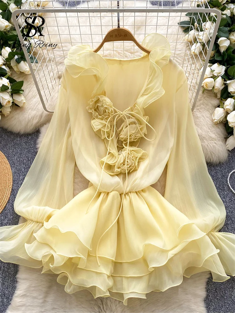 SINGREINY Vestido corto de playa Floral 3D, vestido femenino de