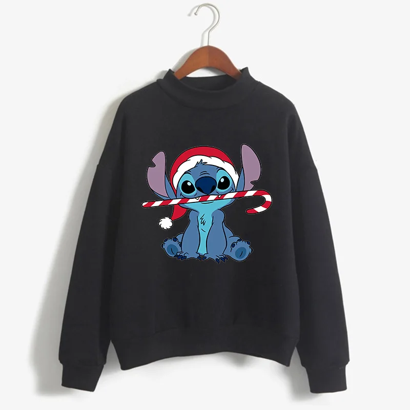 2023 Turtleneck Hoodie Disney Stitch Funny Women Harajuku Cute Lilo and Stitch Anime Sweatshirt Manga Streetwear Hoody Female