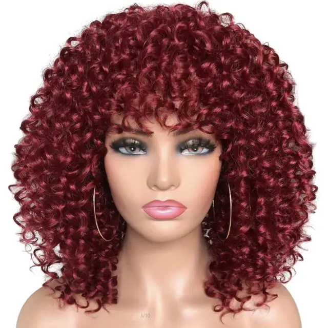 Curly Afro Blonde Wig With Bangs Shoulder Length Wigs Afro Kinkys Wigs Synthetic Curly Full Wig For Black Women 5