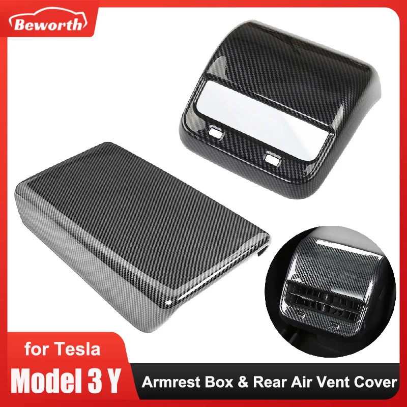 

Center Console Armrest Box Cover for Tesla Model 3 Y Carbon Fiber Rear Air Vent Outlet Filter Covers Protection Car Accessories