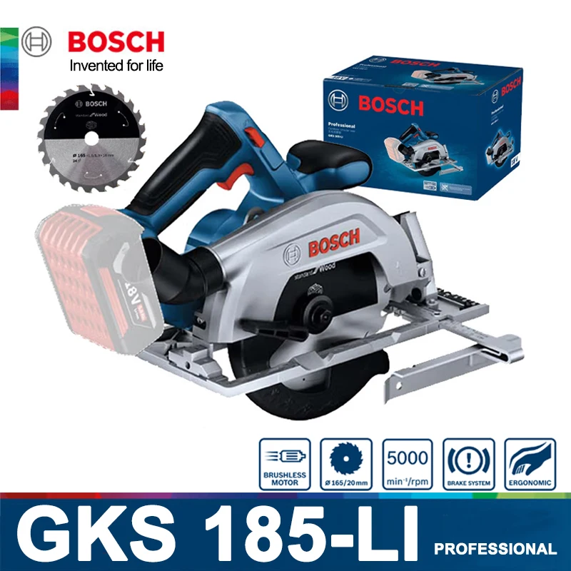 

Bosch GKS 185-LI Cordless Circular Saw 18V Portable Electric Saw Woodworking Cutting Brushless 165mm 5000RPM GKS185LI