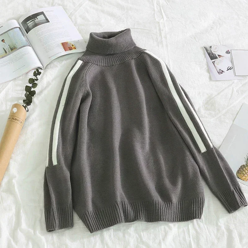 thumbnail image 1 of Ropa de hombre Suéteres de punto blancos de cuello alto para hombres Jerseys de cuello alto Cuello a rayas Sudadera clásica de tendencia 2024 Pedir X, 1 of 5