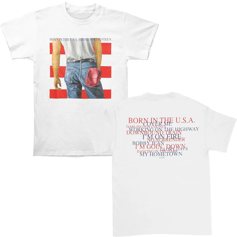 

Born in The USA T-Shirt Proud American Graphic Outfits Funny Saying Tee Humorous Rock Music Lover Outfits Cool Short Sleeve Tops