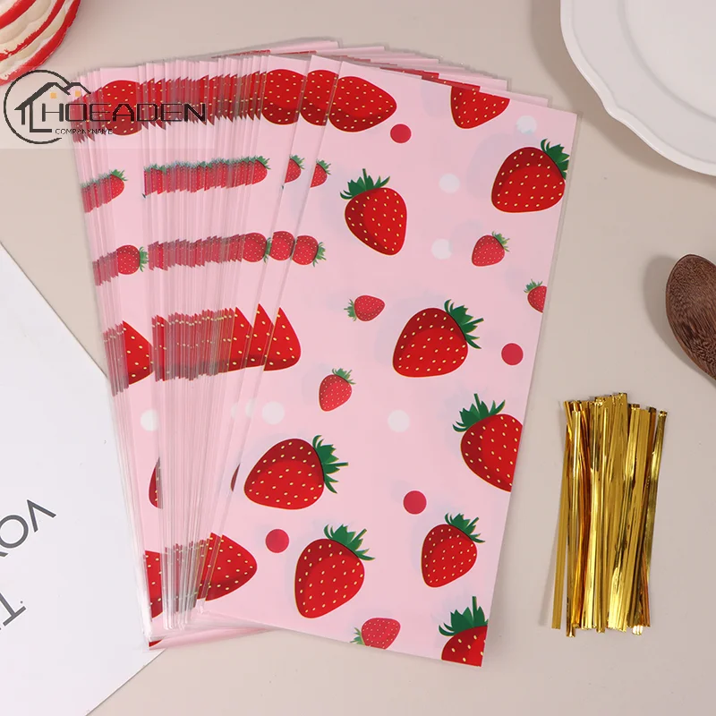 

50pcs Pink Strawberry Party Candy Gift Bags Snack Packing Bag Wedding Party Gift Bag Kids Girls Birthday Supplies Baby Shower